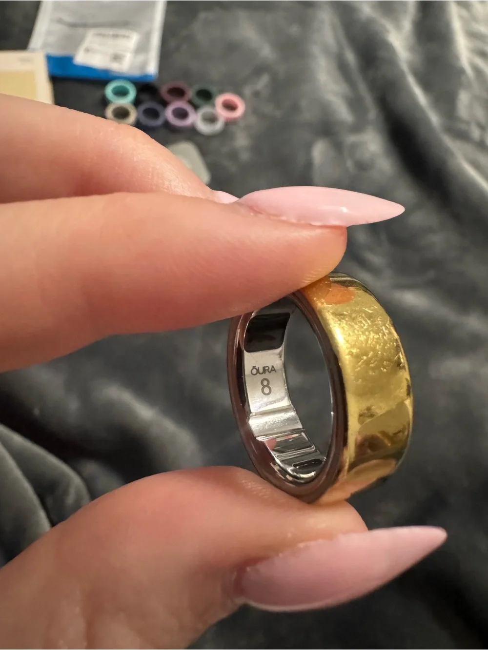 Oura Ring Gen 4 - Gold with box, charger, and silicone covers